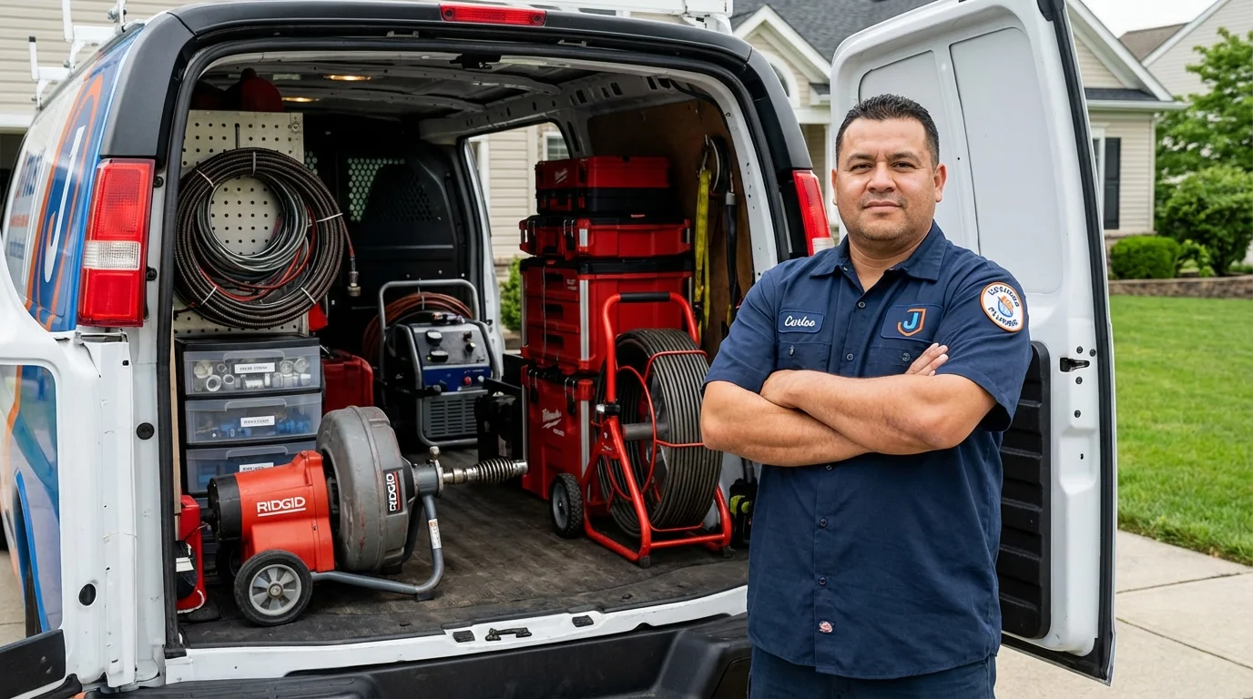 Professional drain cleaning equipment and Johns Plumbing LLC plumber in Kenosha